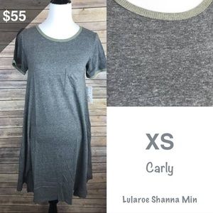 Grey Lularoe Carly dress, size Xs, fits sizes 2-4.